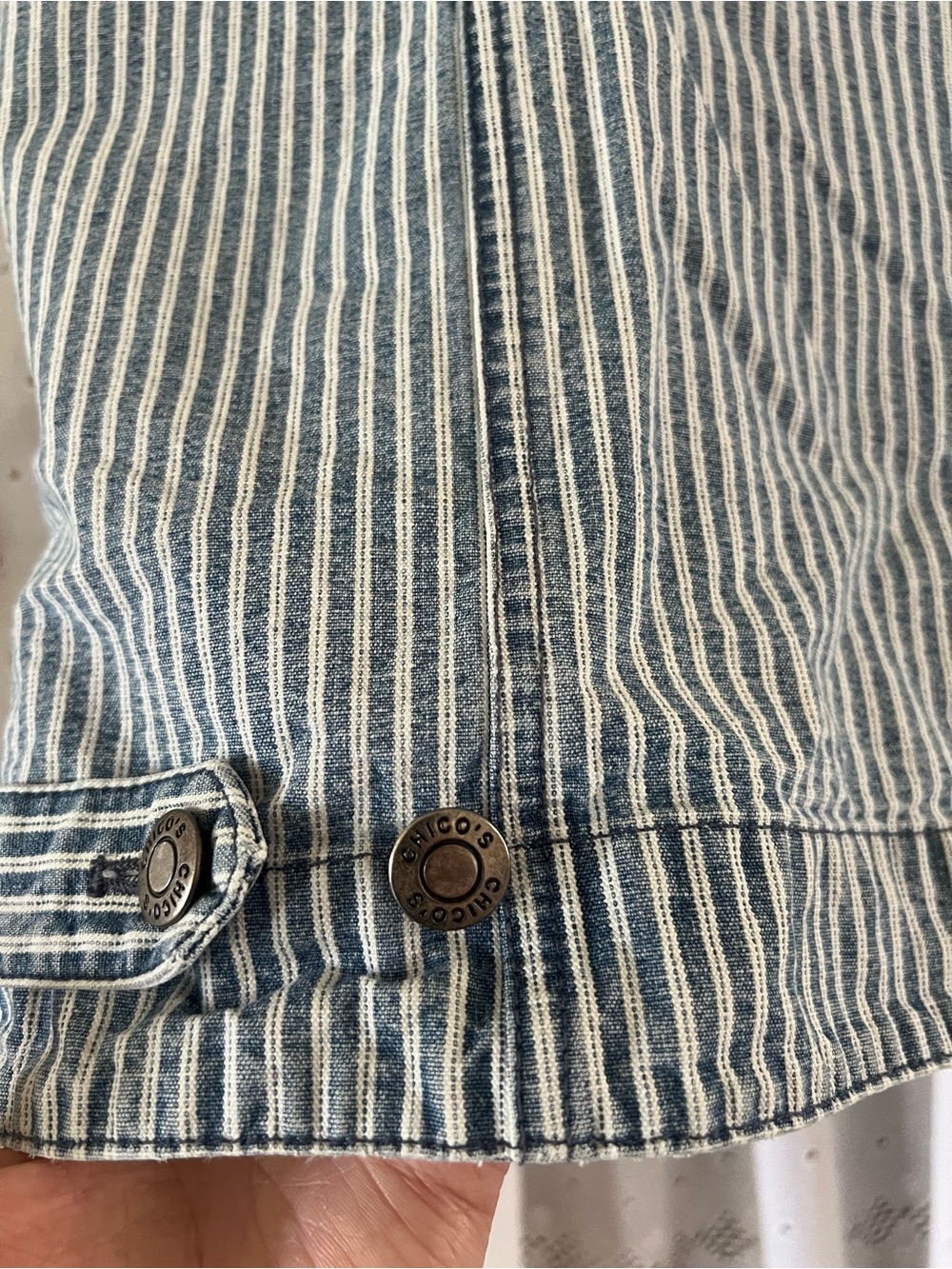 Chico's Blue and White Striped Sleeveless Button-Down Vest - Picture 8 of 8